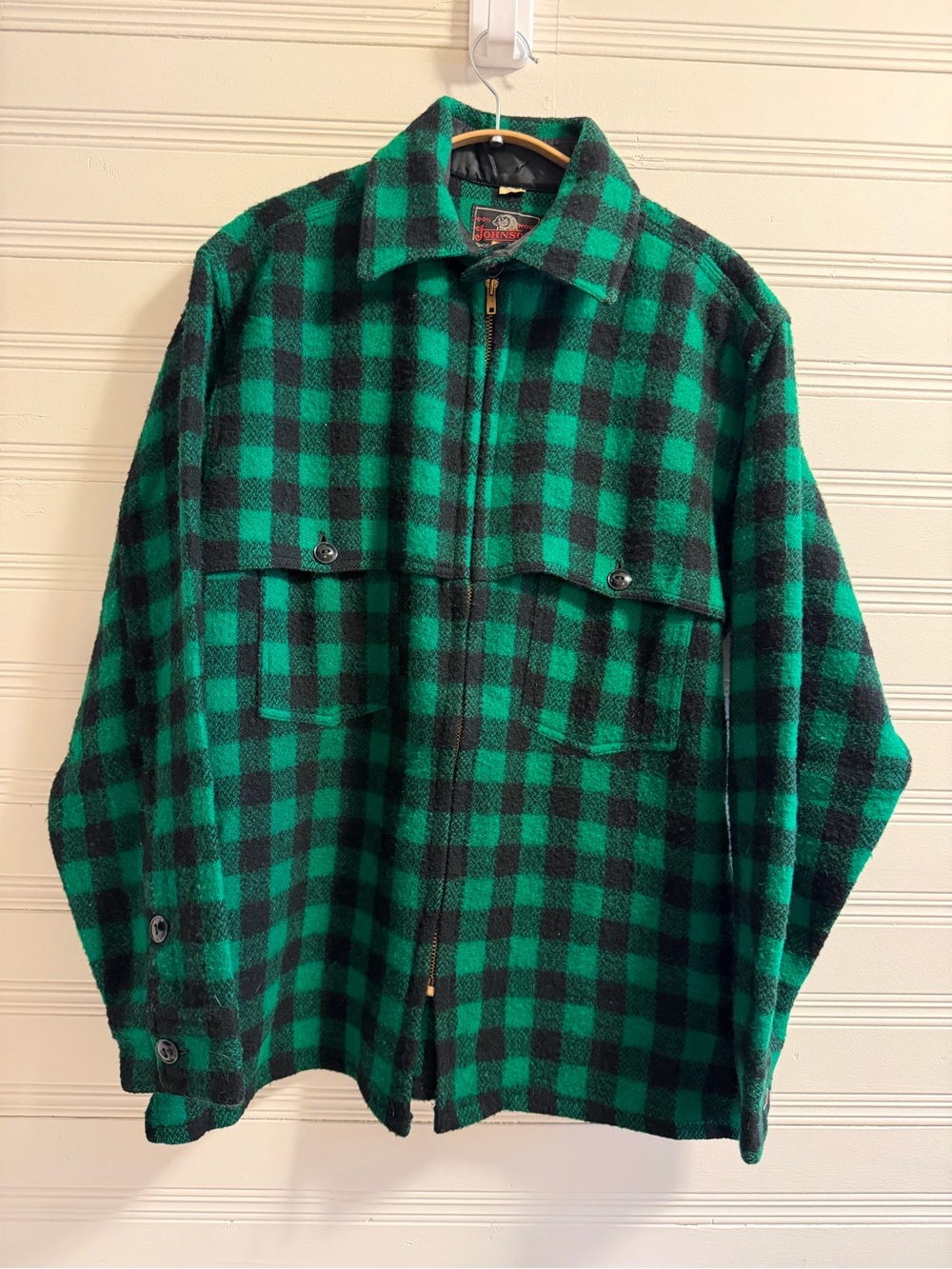 Vintage Johnson Woolen Mills 100% Wool Buffalo Plaid Cruiser Jacket Sz 16